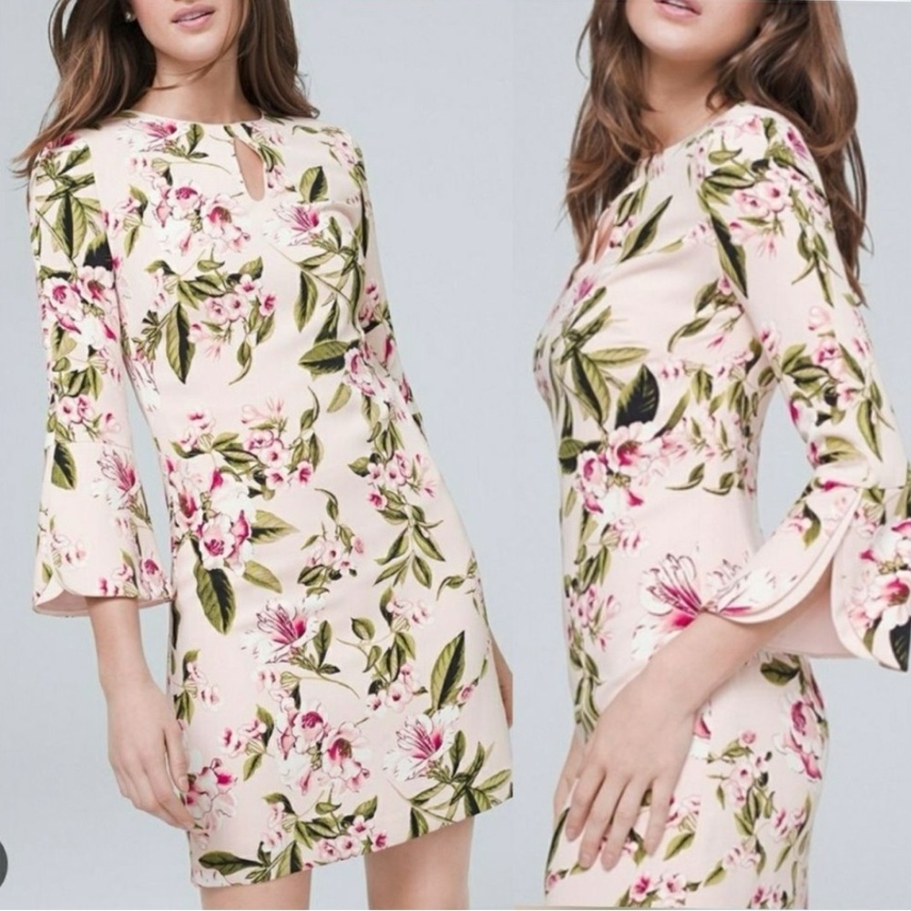 White House Black Market Pink Floral Long Sleeve Dress